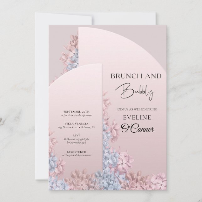 Invitation Brunch rose boho  printemps or et mousseux (Devant)