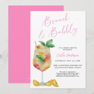 Invitation Brunch rose et Fête des mariées champagne Bubbly