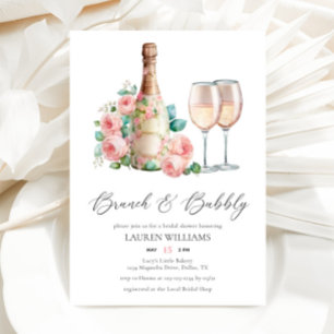 Invitation Brunch rose et Fête des mariées champagne Bubbly