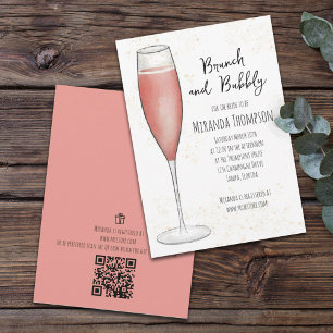 Invitation Brunch rose et Fête des mariées de champagne Bubbl