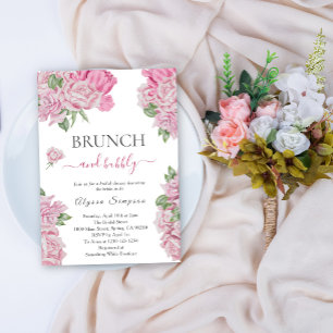 Invitation Brunch rose floral et bulle
