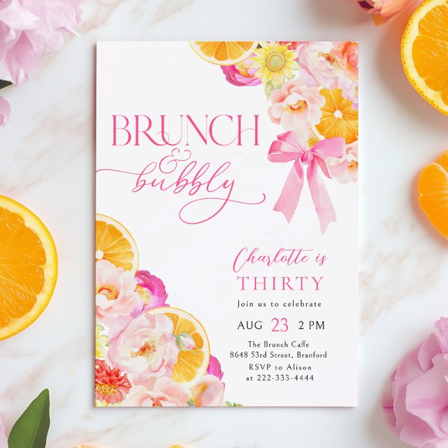 Invitation Brunch rose orange & Brunch d'anniversaire (Créateur téléchargé)