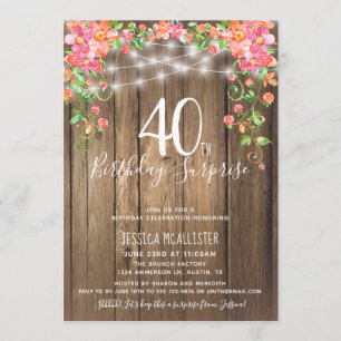 Invitation Brunch Rustic Floral 40e anniversaire surprise