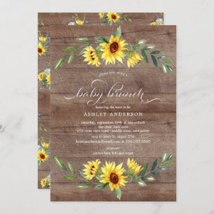 Invitation Brunch rustique de tournesol jaune gai