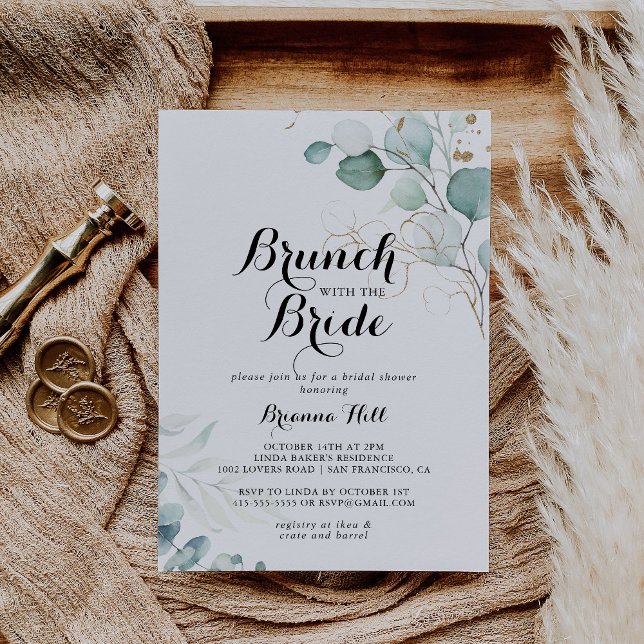 Invitation Brunch Rustique Gold Floral avec douche de mariée (Créateur téléchargé)