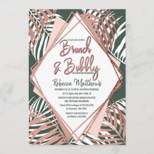 Invitation Brunch tropical de palmier d'or de rose vert