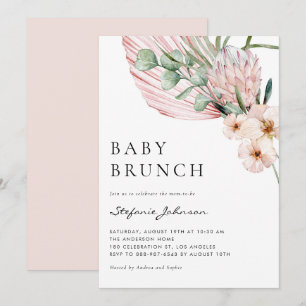 Invitation Brunch Tropical pour Bébé Protea Aquarelle Rose