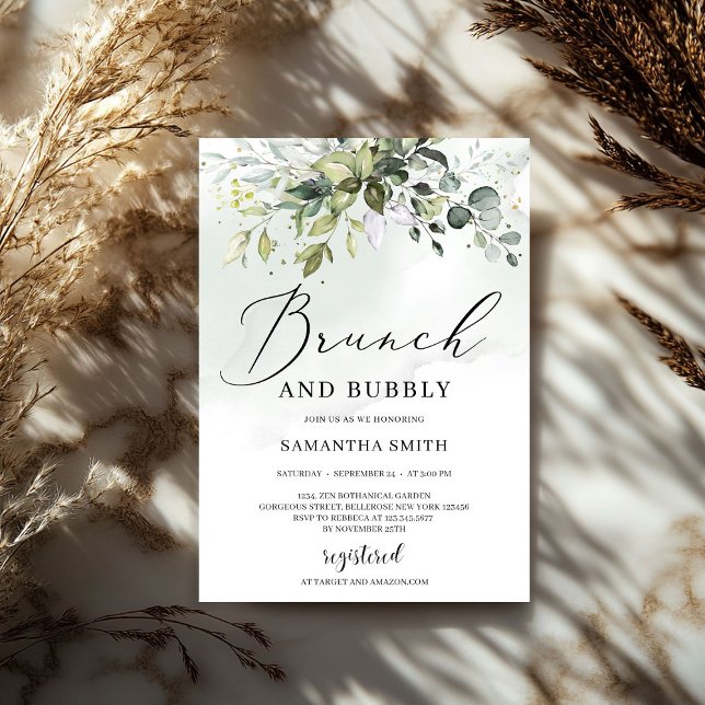 Invitation Brunch verdoyant et flambant nuptial (Modern greenery foliage brunch and bubbly bridal invitation)