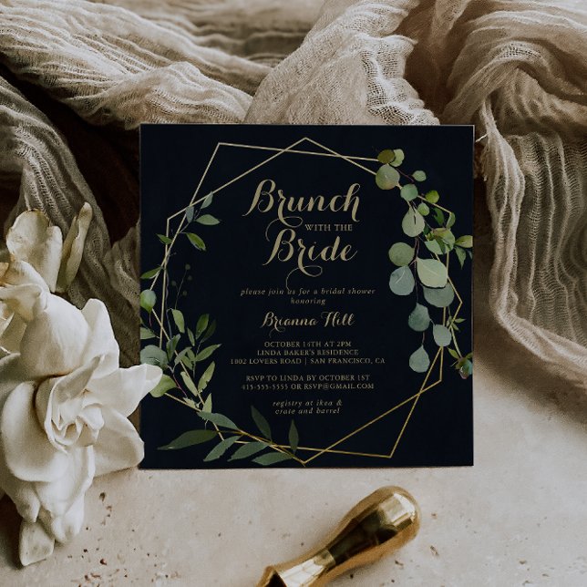 Invitation Brunch vert or géométrique avec douche de mariée (Créateur téléchargé)