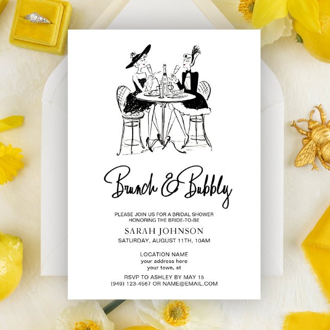 Invitation Brunch vintage & Fête des mariées champagne Bubbly (Créateur téléchargé)