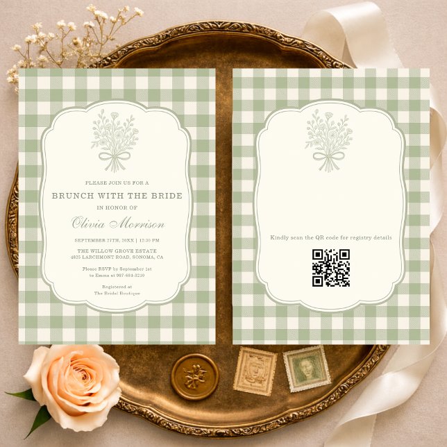 Invitation Brunch with the Bride Gingham QR Code Shower  (Créateur téléchargé)