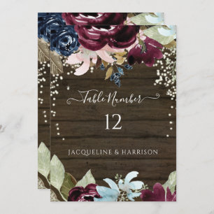 Invitation Bründy Navy Floral Rustic Lights Numéro de tableau