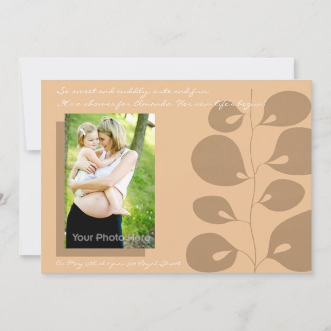 Invitation brune de baby shower de lierre (Devant)