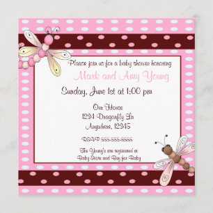 Invitation brune rose de baby shower de libellule