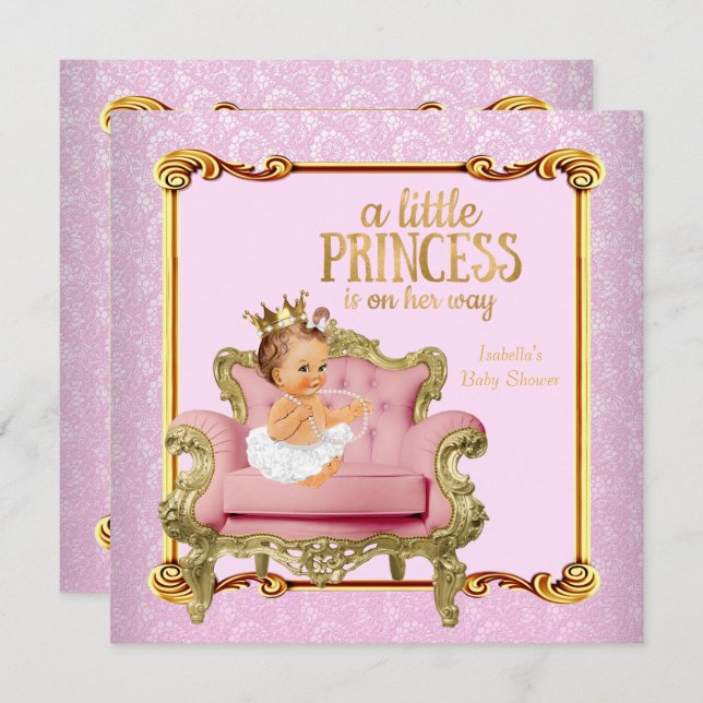 Invitation Brunette Baby Princess Baby shower Rose Gold Chais (Devant / Derrière)
