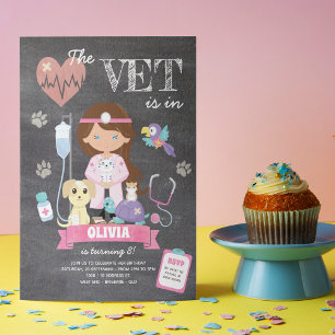 Invitation Brunette Blue Eyes Chalkboard Vet Anniversaire