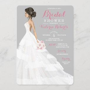 Invitation Brunette Bride Lace Gown Fête des mariées