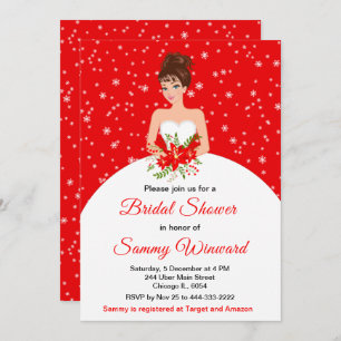 Invitation Brunette Bride Snowflake Fête des mariées rouge