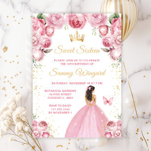 Invitation Brunette Cheveux Rose Fard Princesse Sweet Seize