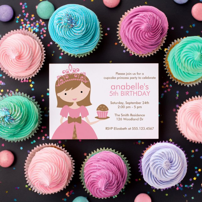 Invitation Brunette Cupcake Princesse Anniversaire (Créateur téléchargé)