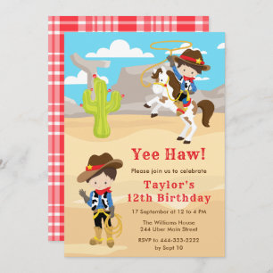 Invitation Brunette Hair Cowboy fête d'anniversaire