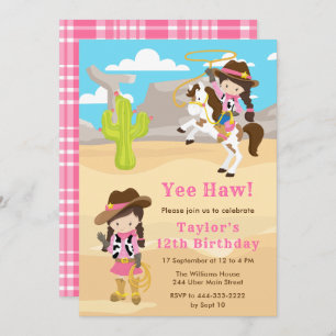 Invitation Brunette Hair Cowgirl fête d'anniversaire