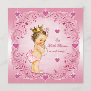 Invitation Brunette Little Princess Love Hearts Baby shower