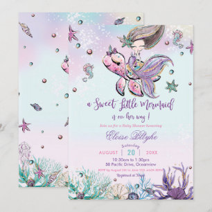 Invitation Brunette Mermaid Baby shower sous la mer
