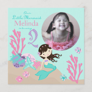 Invitation Brunette Mermaid, deuxième anniversaire