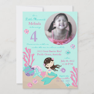 Invitation Brunette Mermaid Quatrième anniversaire