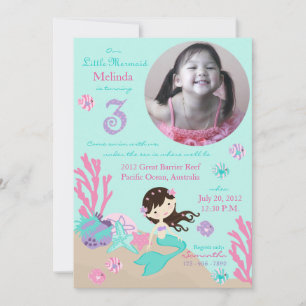 Invitation Brunette Mermaid Troisième anniversaire