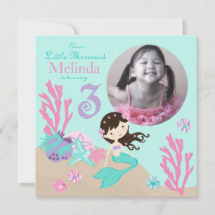 Invitation Brunette Mermaid Troisième anniversaire
