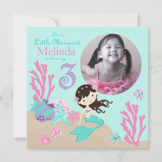 Invitation Brunette Mermaid Troisième anniversaire