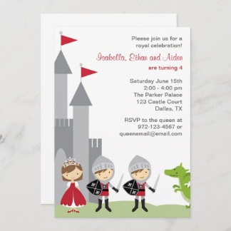 Invitation Brunette Princess and Knights Birthday