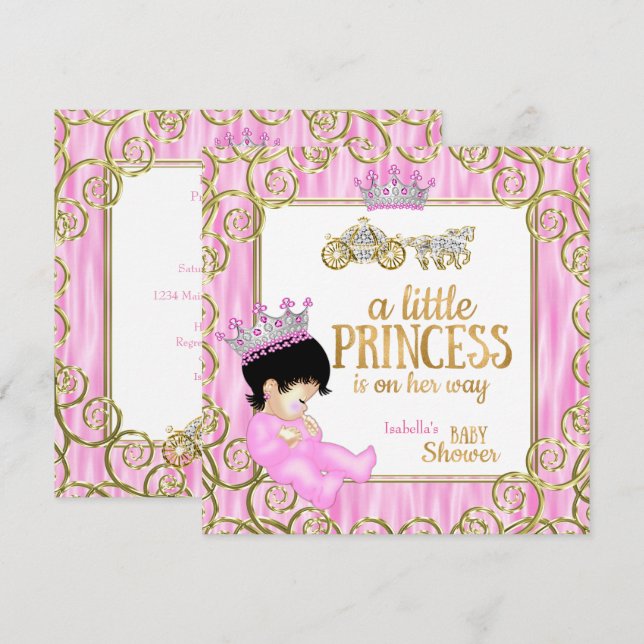 Invitation Brunette Princess Baby shower Cheval Rose Carrière (Devant / Derrière)
