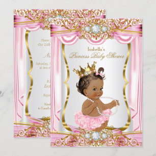 Invitation Brunette Princess Baby shower Soie rose foncé