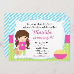 Invitation Brunette Sleepover Fête du bois d'oeuvre Anniversa