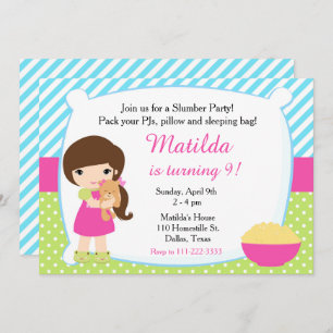 Invitation Brunette Sleepover Fête du bois d'oeuvre Anniversa