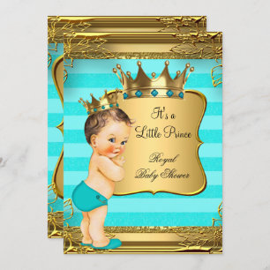 Invitation Brunette Turquoise Baby shower Prince Baby Boy