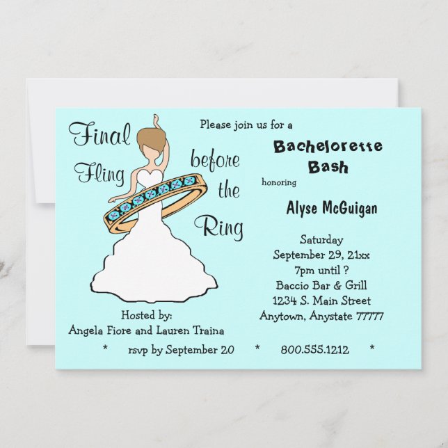 Invitation Brunette Turquoise Final Fling Devant Les Invitati (Devant)