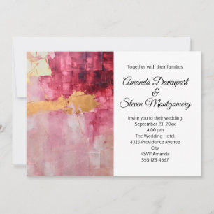 Invitation Brush artistique frappe Gold et Mariage rose
