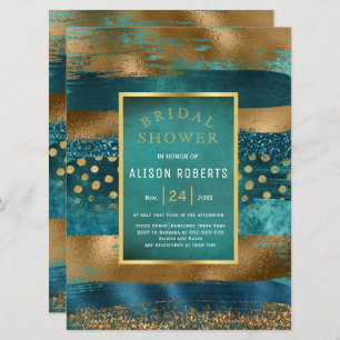 Invitation Brush Gold et turquoise coups mariage douche nupti