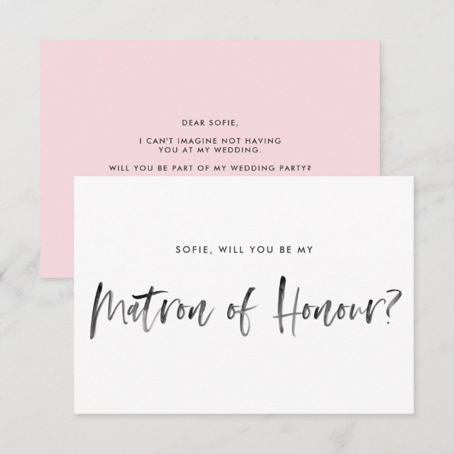 Invitation Brush Letting Pink Be My Matron of Honor (Devant / Derrière)