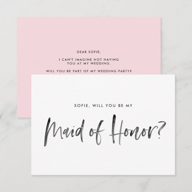 Invitation Brush Letting Pink Serez-vous ma femme d'honneur (Devant / Derrière)
