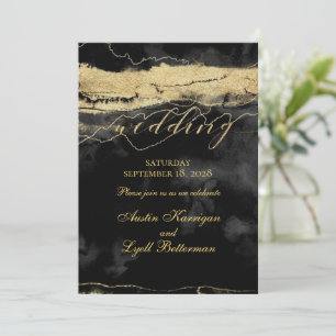 Invitation Brush Or Tronc Sur Velours Noir Mariage moderne