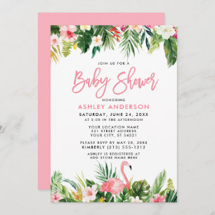 Invitation Brush Script Baby shower floral tropical