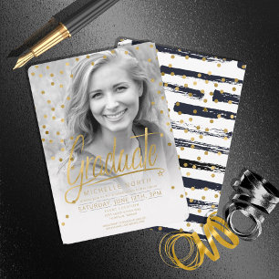 Invitation Brush Strokes & Confetti Black Gold ID511