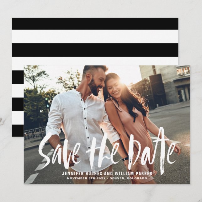 Invitation Brush Typography Photo Enregistrer la date Annonce (Devant / Derrière)