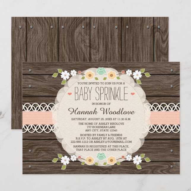 INVITATION BRUSQUE FLORALE ROUSTIQUE BOHO BABY SPR (Devant / Derrière)