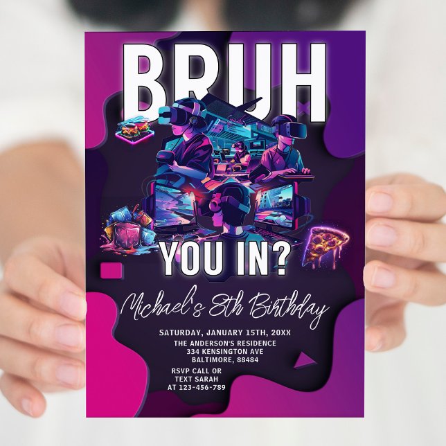 Invitation Brut You In Vidéo Jeu Neon Gamer Anniversaire (Créateur téléchargé)